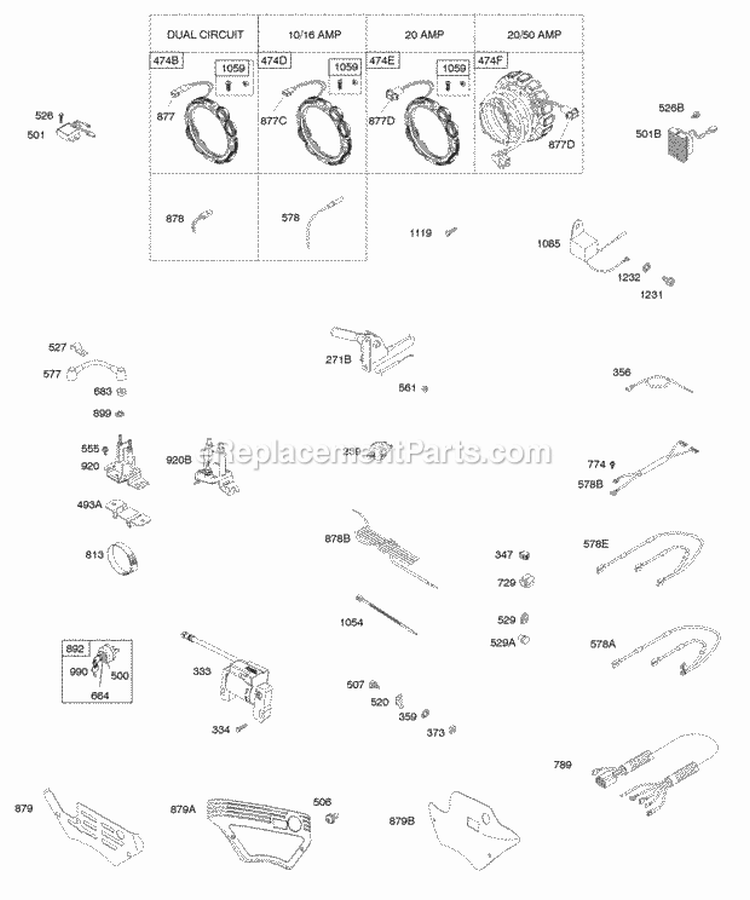 Alternator Ignition Diagram and Parts List for 295447-0142-E1  Briggs and Stratton Engine